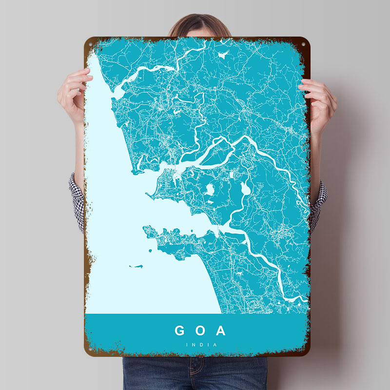 Retro Gaming India - Affiche imprimée Carte de Goa Inde,