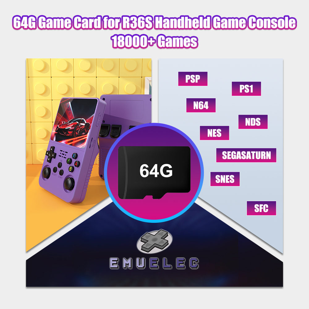 Retro Gaming Console Handheld - Carte de jeu TF 64 go